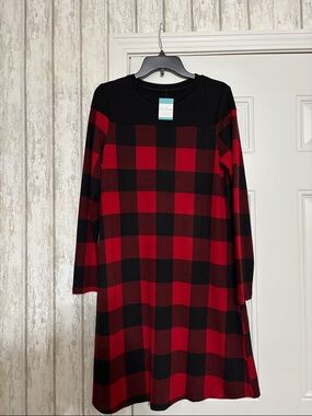 Buffalo Plaid Splicing Ling Sleeve Mini Dress